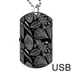 Leaves Flora Black White Nature Dog Tag USB Flash (Two Sides)