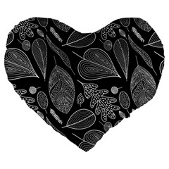 Leaves Flora Black White Nature Large 19  Premium Heart Shape Cushions from UrbanLoad.com Front