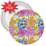 Bloom Flora Pattern Printing 3  Buttons (10 pack) 