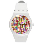 Pattern-repetition-bars-colors Round Plastic Sport Watch (M)