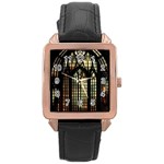 Stained Glass Window Gothic Rose Gold Leather Watch 