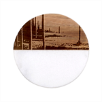 Outdoors Night Moon Full Moon Trees Setting Scene Forest Woods Light Moonlight Nature Wilderness Lan Classic Marble Wood Coaster (Round) 
