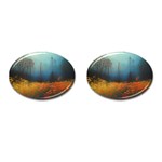 Wildflowers Field Outdoors Clouds Trees Cover Art Storm Mysterious Dream Landscape Cufflinks (Oval)