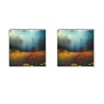 Wildflowers Field Outdoors Clouds Trees Cover Art Storm Mysterious Dream Landscape Cufflinks (Square)