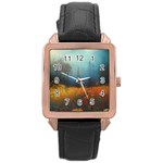 Wildflowers Field Outdoors Clouds Trees Cover Art Storm Mysterious Dream Landscape Rose Gold Leather Watch 