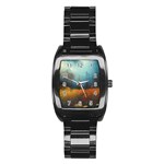 Wildflowers Field Outdoors Clouds Trees Cover Art Storm Mysterious Dream Landscape Stainless Steel Barrel Watch