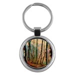 Woodland Woods Forest Trees Nature Outdoors Mist Moon Background Artwork Book Key Chain (Round)