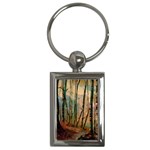 Woodland Woods Forest Trees Nature Outdoors Mist Moon Background Artwork Book Key Chain (Rectangle)
