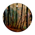 Woodland Woods Forest Trees Nature Outdoors Mist Moon Background Artwork Book Round Ornament (Two Sides)