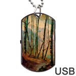 Woodland Woods Forest Trees Nature Outdoors Mist Moon Background Artwork Book Dog Tag USB Flash (Two Sides)
