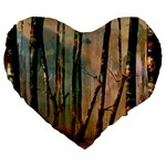 Woodland Woods Forest Trees Nature Outdoors Mist Moon Background Artwork Book Large 19  Premium Flano Heart Shape Cushions