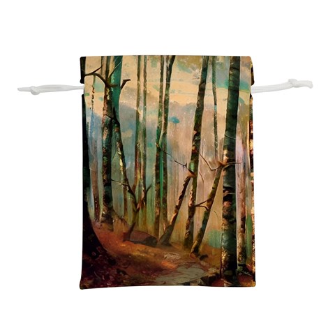 Woodland Woods Forest Trees Nature Outdoors Mist Moon Background Artwork Book Lightweight Drawstring Pouch (M) from UrbanLoad.com Back