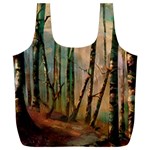 Woodland Woods Forest Trees Nature Outdoors Mist Moon Background Artwork Book Full Print Recycle Bag (XXXL)