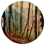 Woodland Woods Forest Trees Nature Outdoors Mist Moon Background Artwork Book Round Trivet