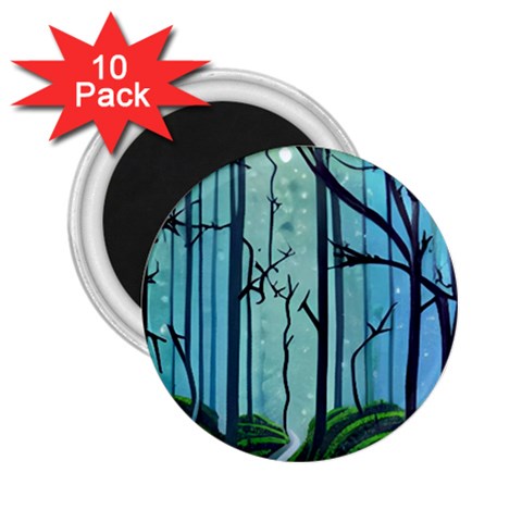 Nature Outdoors Night Trees Scene Forest Woods Light Moonlight Wilderness Stars 2.25  Magnets (10 pack)  from UrbanLoad.com Front