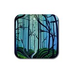 Nature Outdoors Night Trees Scene Forest Woods Light Moonlight Wilderness Stars Rubber Coaster (Square)