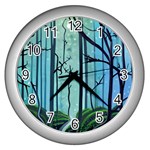Nature Outdoors Night Trees Scene Forest Woods Light Moonlight Wilderness Stars Wall Clock (Silver)