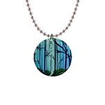 Nature Outdoors Night Trees Scene Forest Woods Light Moonlight Wilderness Stars 1  Button Necklace