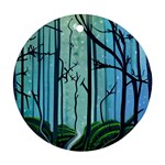 Nature Outdoors Night Trees Scene Forest Woods Light Moonlight Wilderness Stars Round Ornament (Two Sides)