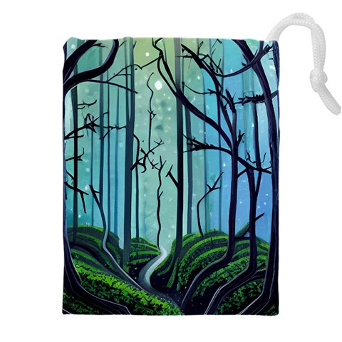 Nature Outdoors Night Trees Scene Forest Woods Light Moonlight Wilderness Stars Drawstring Pouch (4XL) from UrbanLoad.com Front
