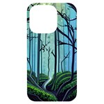 Nature Outdoors Night Trees Scene Forest Woods Light Moonlight Wilderness Stars iPhone 14 Pro Black UV Print Case