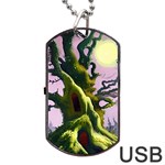 Outdoors Night Full Moon Setting Scene Woods Light Moonlight Nature Wilderness Landscape Dog Tag USB Flash (Two Sides)