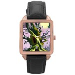 Outdoors Night Full Moon Setting Scene Woods Light Moonlight Nature Wilderness Landscape Rose Gold Leather Watch 