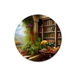 Room Interior Library Books Bookshelves Reading Literature Study Fiction Old Manor Book Nook Reading Rubber Coaster (Round)