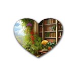 Room Interior Library Books Bookshelves Reading Literature Study Fiction Old Manor Book Nook Reading Rubber Coaster (Heart)