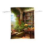 Room Interior Library Books Bookshelves Reading Literature Study Fiction Old Manor Book Nook Reading Lightweight Drawstring Pouch (L)