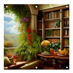 Room Interior Library Books Bookshelves Reading Literature Study Fiction Old Manor Book Nook Reading Banner and Sign 4  x 4 