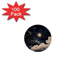 Starry Sky Moon Space Cosmic Galaxy Nature Art Clouds Art Nouveau Abstract 1  Mini Buttons (100 pack) 