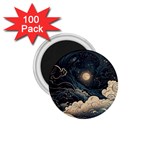 Starry Sky Moon Space Cosmic Galaxy Nature Art Clouds Art Nouveau Abstract 1.75  Magnets (100 pack) 