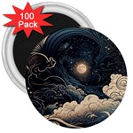 Starry Sky Moon Space Cosmic Galaxy Nature Art Clouds Art Nouveau Abstract 3  Magnets (100 pack)