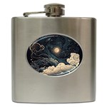Starry Sky Moon Space Cosmic Galaxy Nature Art Clouds Art Nouveau Abstract Hip Flask (6 oz)
