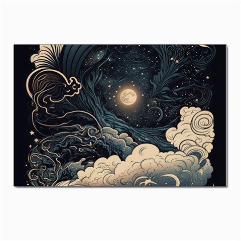 Starry Sky Moon Space Cosmic Galaxy Nature Art Clouds Art Nouveau Abstract Postcards 5  x 7  (Pkg of 10) from UrbanLoad.com Front