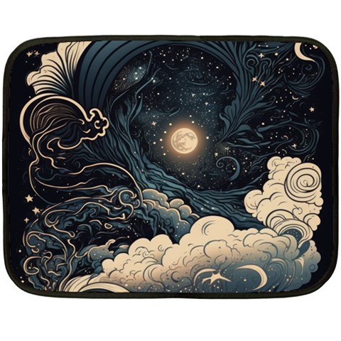Starry Sky Moon Space Cosmic Galaxy Nature Art Clouds Art Nouveau Abstract Two Sides Fleece Blanket (Mini) from UrbanLoad.com 35 x27  Blanket Front