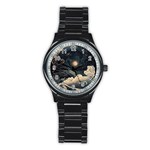 Starry Sky Moon Space Cosmic Galaxy Nature Art Clouds Art Nouveau Abstract Stainless Steel Round Watch