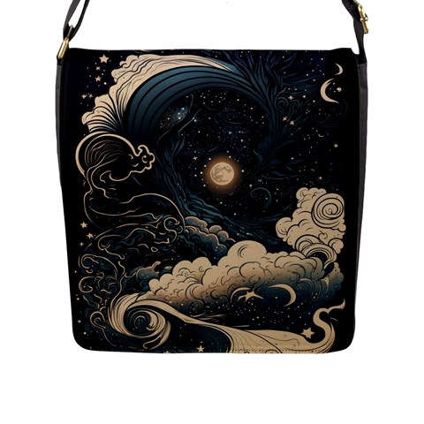 Starry Sky Moon Space Cosmic Galaxy Nature Art Clouds Art Nouveau Abstract Flap Closure Messenger Bag (L) from UrbanLoad.com Front