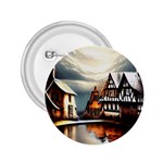 Village Reflections Snow Sky Dramatic Town House Cottages Pond Lake City 2.25  Buttons