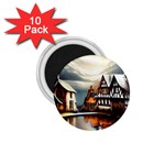 Village Reflections Snow Sky Dramatic Town House Cottages Pond Lake City 1.75  Magnets (10 pack) 