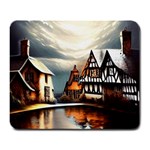 Village Reflections Snow Sky Dramatic Town House Cottages Pond Lake City Large Mousepad