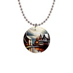 Village Reflections Snow Sky Dramatic Town House Cottages Pond Lake City 1  Button Necklace
