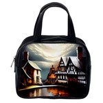 Village Reflections Snow Sky Dramatic Town House Cottages Pond Lake City Classic Handbag (One Side)