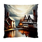 Village Reflections Snow Sky Dramatic Town House Cottages Pond Lake City Standard Cushion Case (One Side)