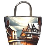 Village Reflections Snow Sky Dramatic Town House Cottages Pond Lake City Bucket Bag
