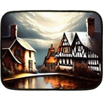 Village Reflections Snow Sky Dramatic Town House Cottages Pond Lake City Two Sides Fleece Blanket (Mini)