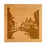 Village Reflections Snow Sky Dramatic Town House Cottages Pond Lake City Wood Photo Frame Cube