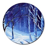 Landscape Outdoors Greeting Card Snow Forest Woods Nature Path Trail Santa s Village Round Mousepad