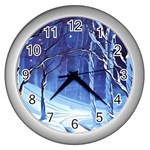 Landscape Outdoors Greeting Card Snow Forest Woods Nature Path Trail Santa s Village Wall Clock (Silver)